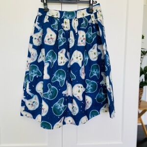 Blue Cat Print Skirt